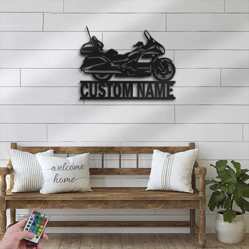 Personalized Motocross Biker, Metal Wall Signs With RGB Led Light