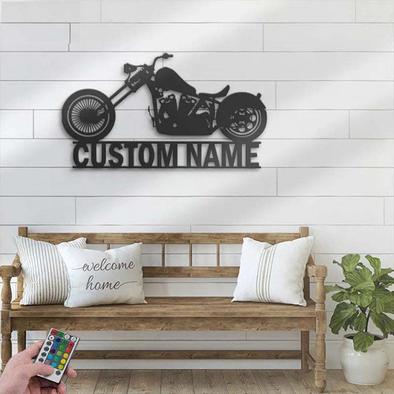 Personalized Motocross Biker, Metal Wall Signs With RGB Led Light