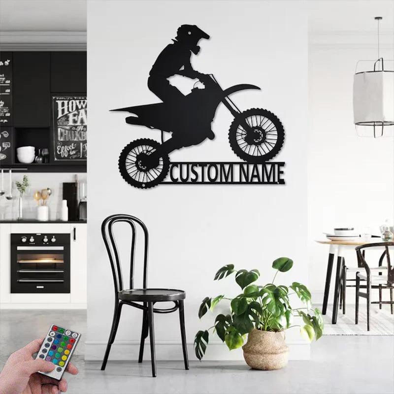 Personalized Motocross Dirt Bike Metal Wall Signs With RGB Led Light