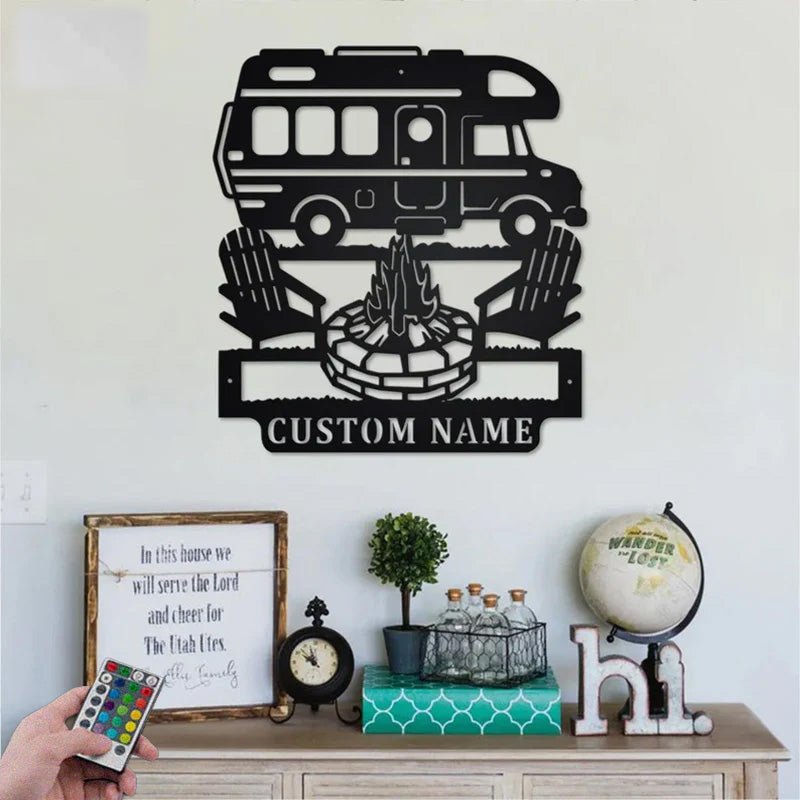 Personalized Motorhome Camper Metal Wall Signs With RGB Led Light