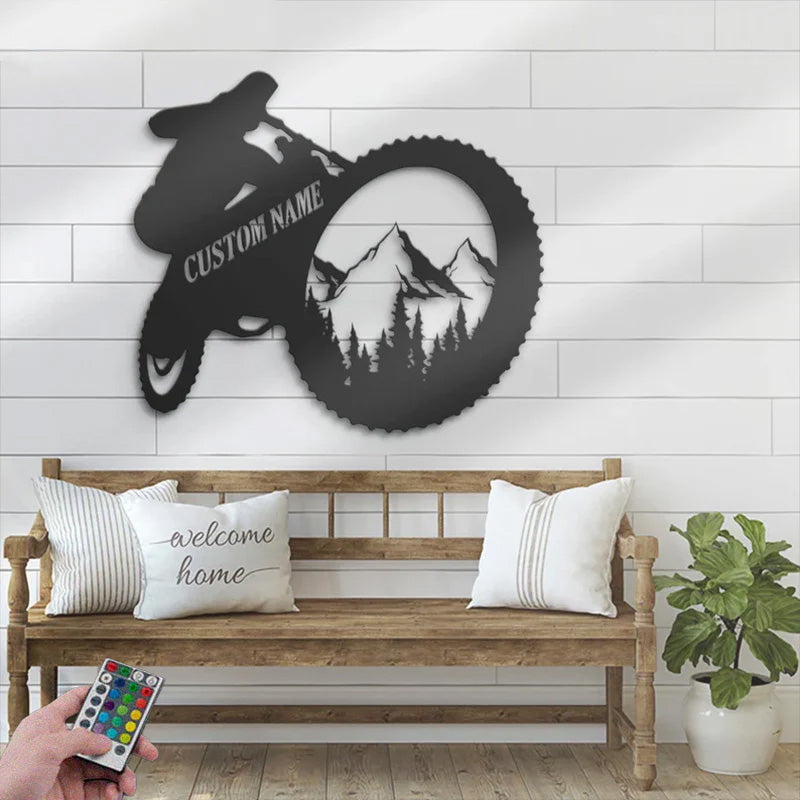Personalized Mountain Bike Metal Wall Signs With RGB Led Light