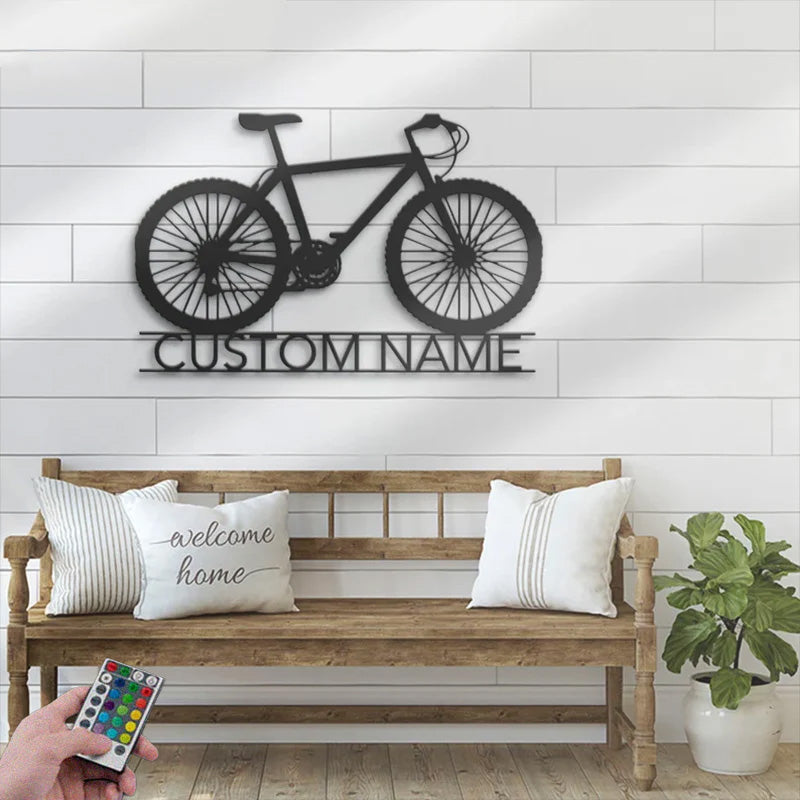 Personalized Mountain Bike Metal Wall Signs With RGB Led Light