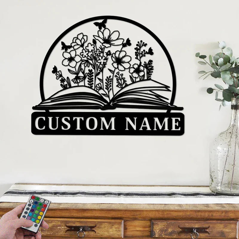 Personalized Name Book Lover Metal Wall Signs With RGB Led Light