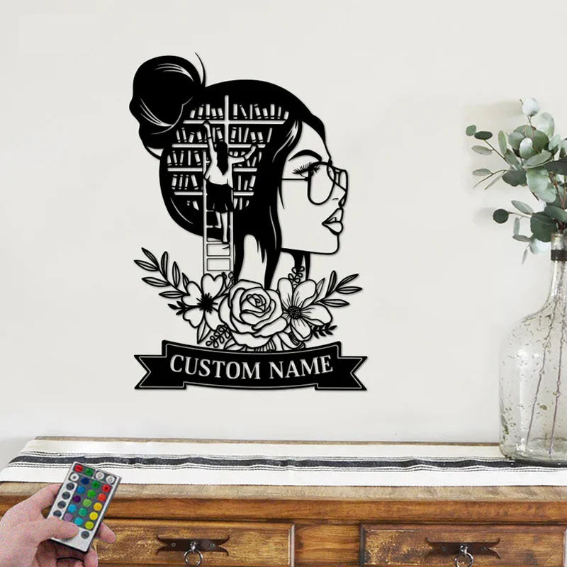 Personalized Name Book Lover, Metal Wall Signs With RGB Led Light