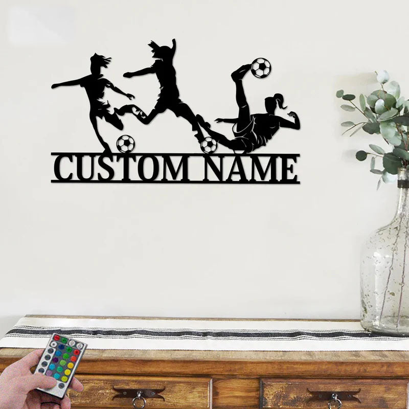 Personalized Name Soccer Girl Metal Wall Signs With RGB Led Light