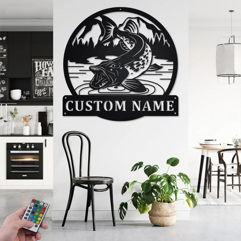 Personalized Northern Pike Fish Metal Wall Signs With RGB Led Light