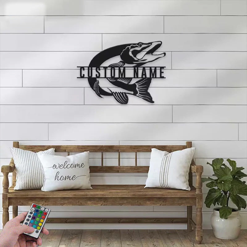 Personalized Northern Pike Fishing Metal Wall Signs With RGB Led Light