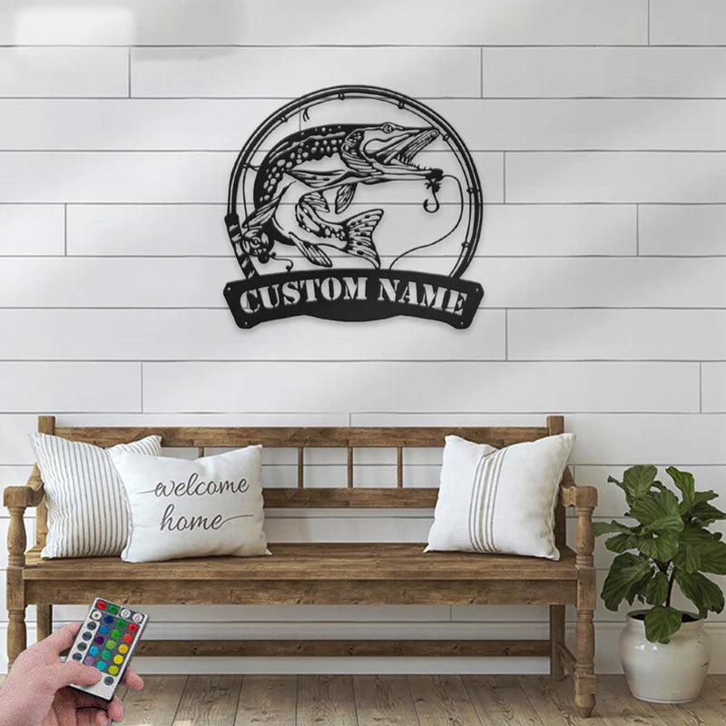 Personalized Northern Pike Fishing Metal Wall Signs With RGB Led Light