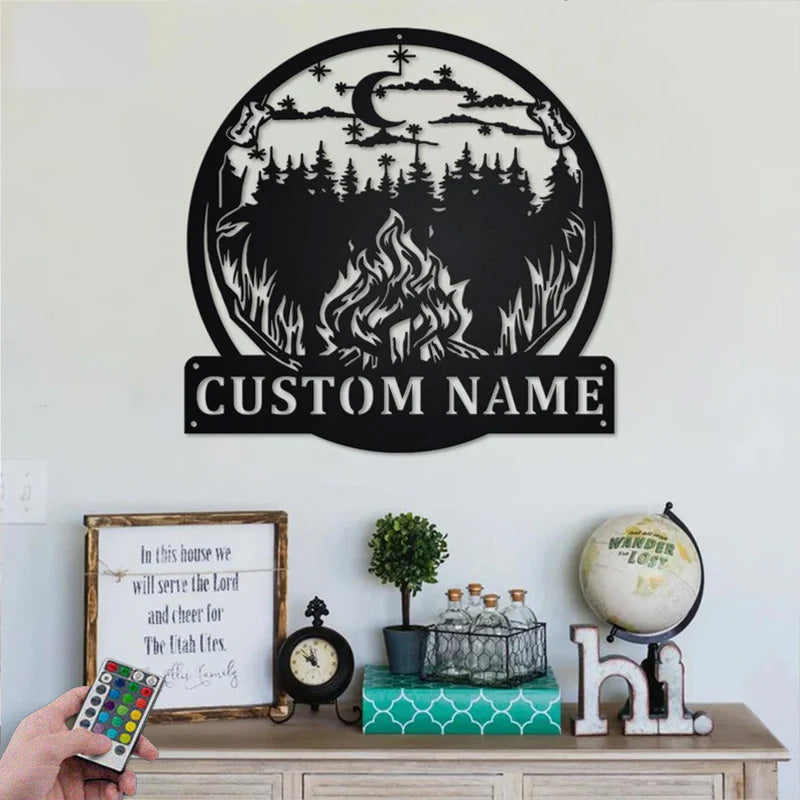 Personalized Outdoor Campfire Metal Wall Signs With RGB Led Light