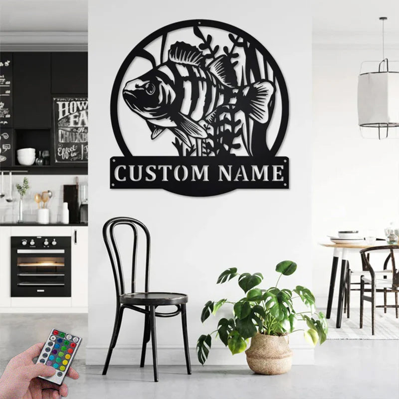 Personalized Perch Fish Metal Wall Signs With RGB Led Light
