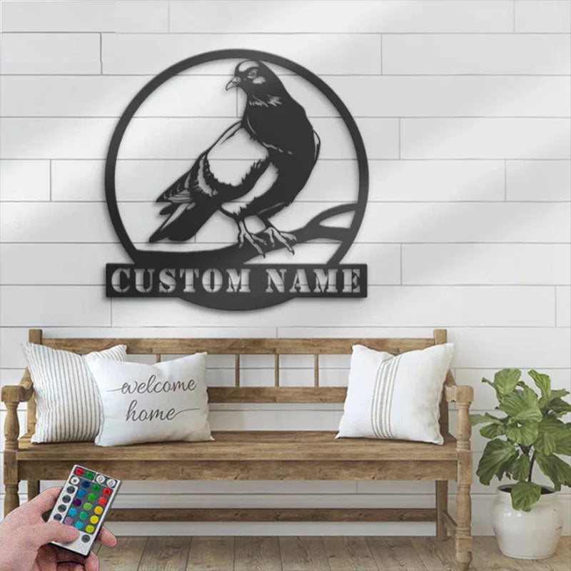 Personalized Pigeon Peace Bird Metal Wall Signs With RGB Led Light
