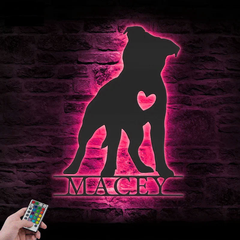 Personalized Pitbull, Metal Wall Signs With RGB Led Light