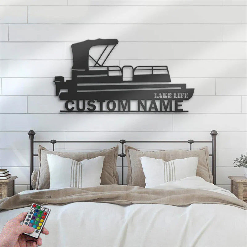Personalized Pontoon Lake House Metal Wall Signs With RGB Led Light