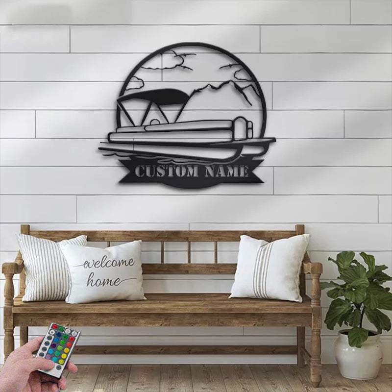 Personalized Pontoon Lake House Metal Wall Signs With RGB Led Light