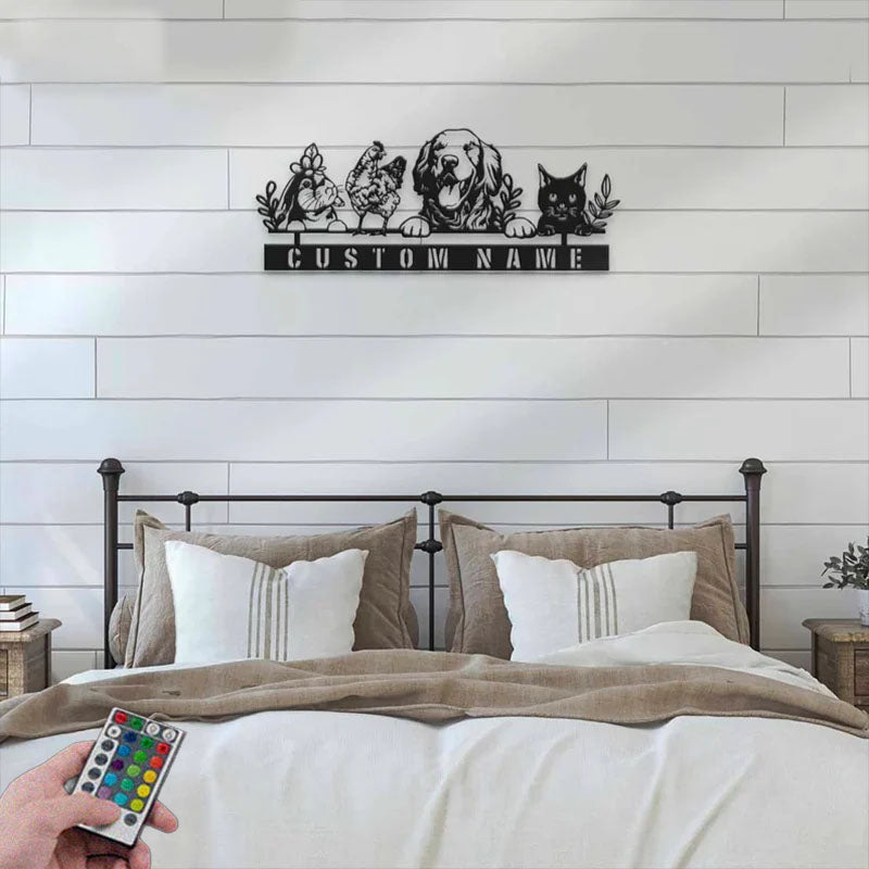 Personalized Rabit Chicken Dog Cat Farm Farmhouse Metal Wall Signs With RGB Led Light