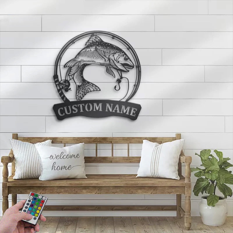 Personalized Rainbow Trout Fishing Metal Wall Signs With RGB Led Light