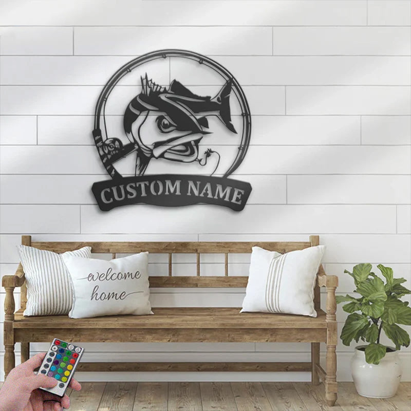 Personalized Red Drum Fishing Metal Wall Signs With RGB Led Light
