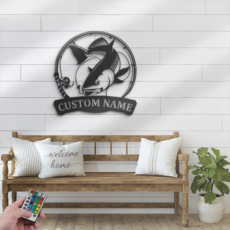 Personalized Red Drum Fishing Metal Wall Signs With RGB Led Light