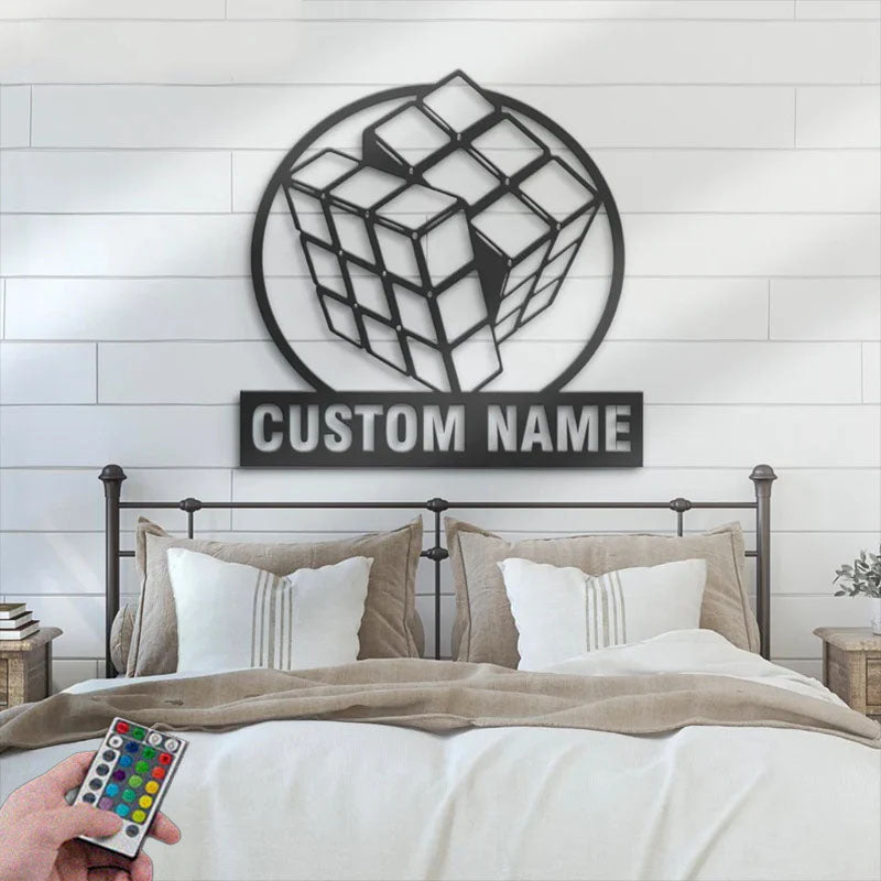 Personalized Rubik's Cube Metal Wall Signs With RGB Led Light