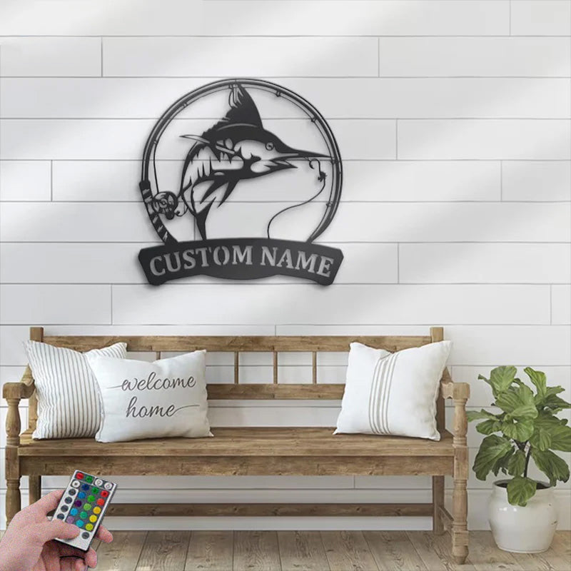 Personalized Sailfish Fishing Metal Wall Signs With RGB Led Light
