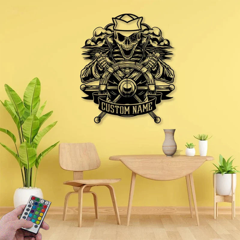 Personalized Sailor Skull Muscle Veteran Metal Wall Signs With RGB Led Light