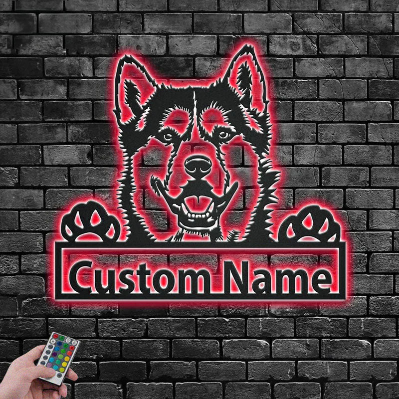 Personalized Siberian Husky, Metal Wall Signs With RGB Led Light