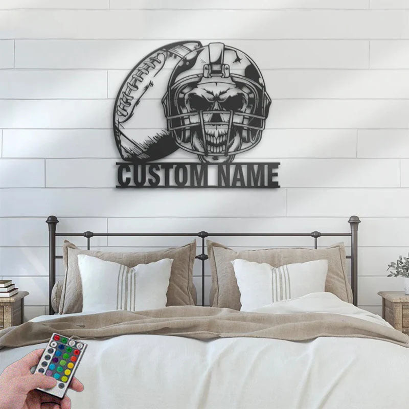 Personalized Skull American Football Metal Wall Signs With RGB Led Light