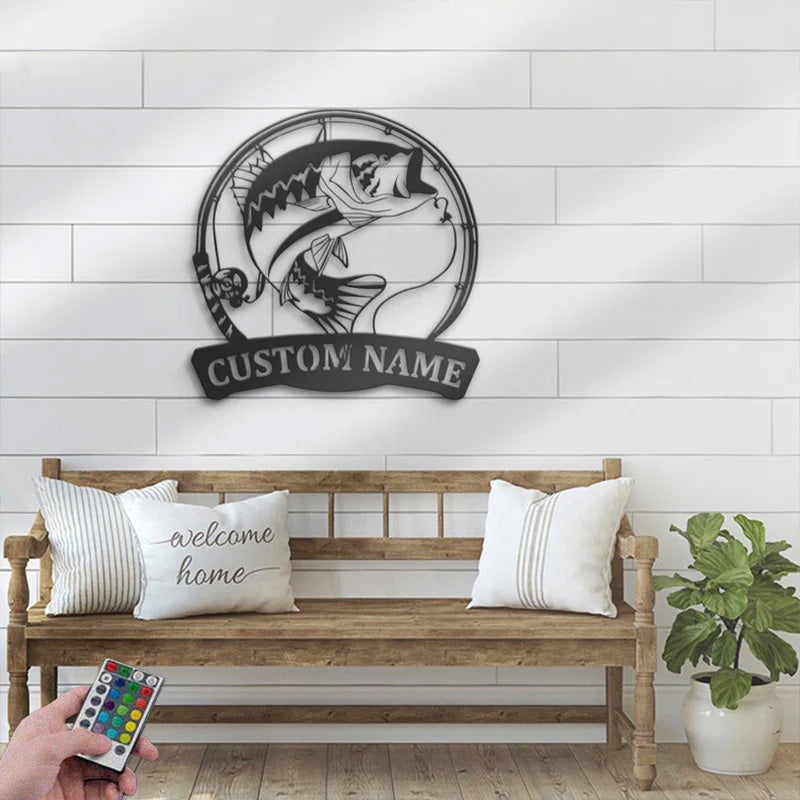 Personalized Smallmouth Bass Fishing Metal Wall Signs With RGB Led Light