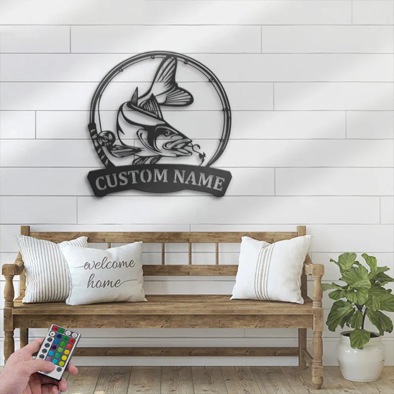 Personalized Snook Fishing Metal Wall Signs With RGB Led Light