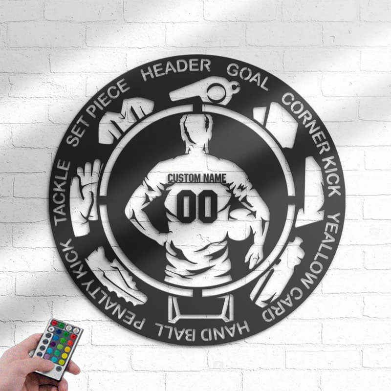 Personalized Soccer Metal Wall Signs With RGB Led Light