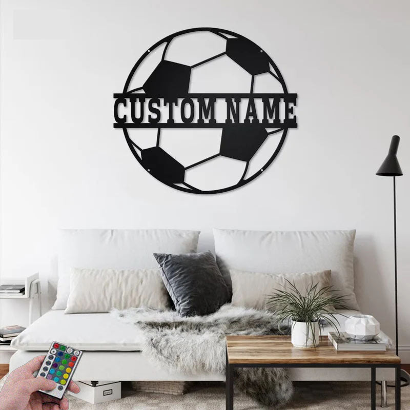 Personalized Soccer Player Name Sign Decoration For Room, Metal Wall Signs With RGB Led Light
