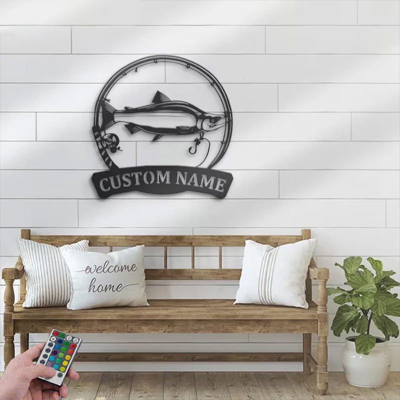 Personalized Sockeye Salmon Fishing Metal Wall Signs With RGB Led Light