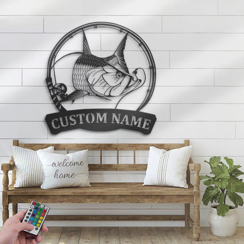 Personalized Tarpon Fishing Metal Wall Signs With RGB Led Light