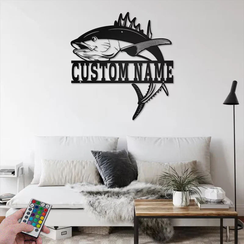 Personalized Tuna Fish Metal Wall Signs With RGB Led Light