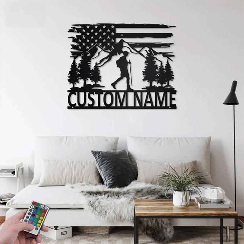 Personalized US Hiking Mountain Metal Wall Signs With RGB Led Light