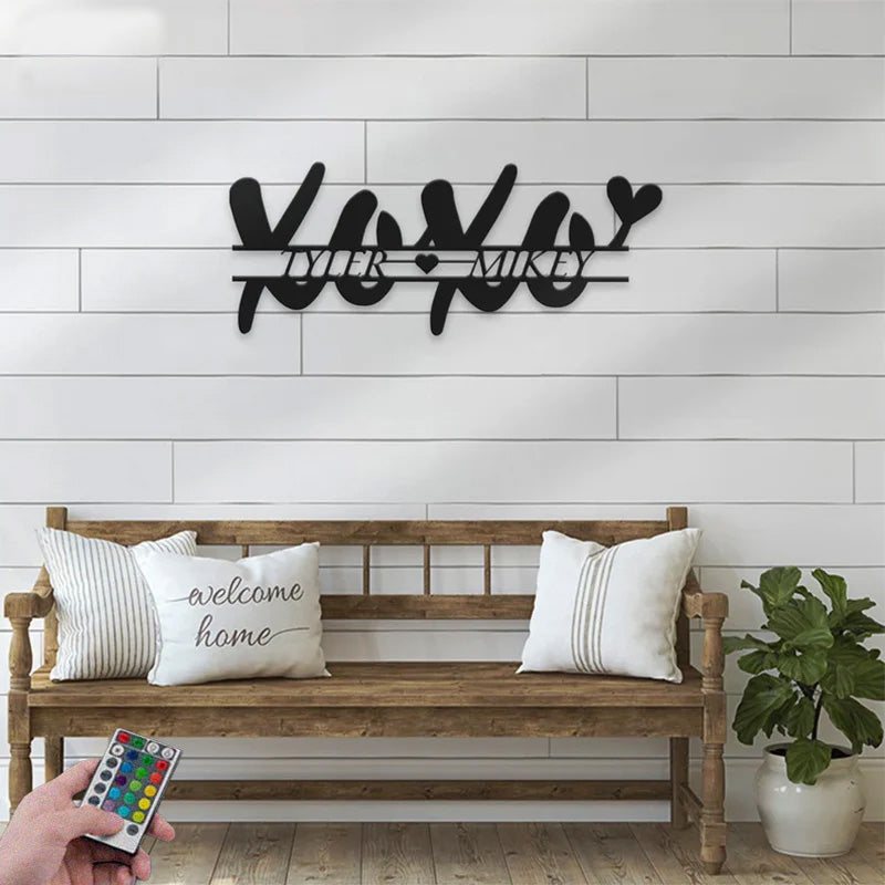Personalized Valentine XOXO Love Metal Wall Signs With RGB Led Light