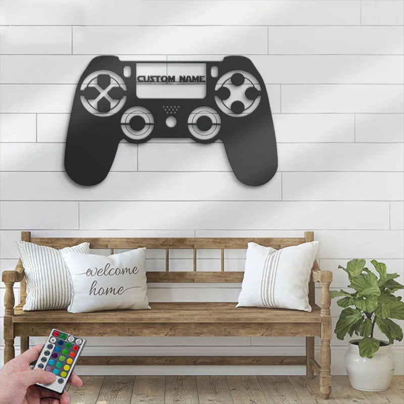 Personalized Video Game Room Metal Wall Art LED Light, Metal Wall Signs With RGB Led Light