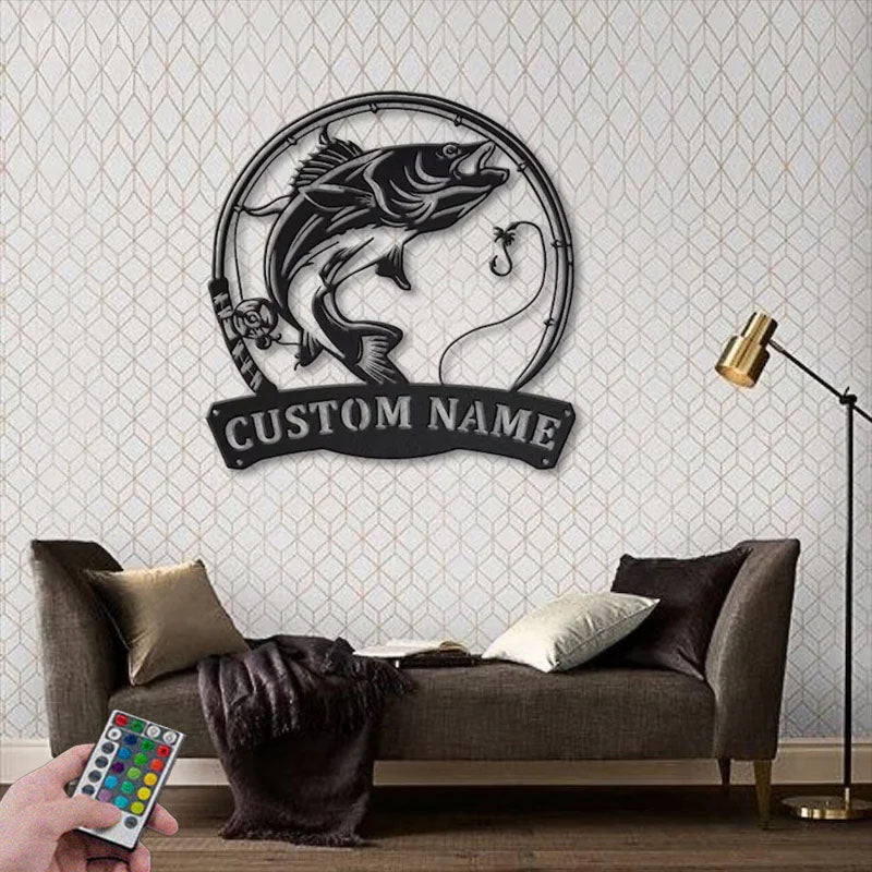 Personalized Walleye Fishing ,Fishing Lover Decor Metal Wall Signs With RGB Led Light