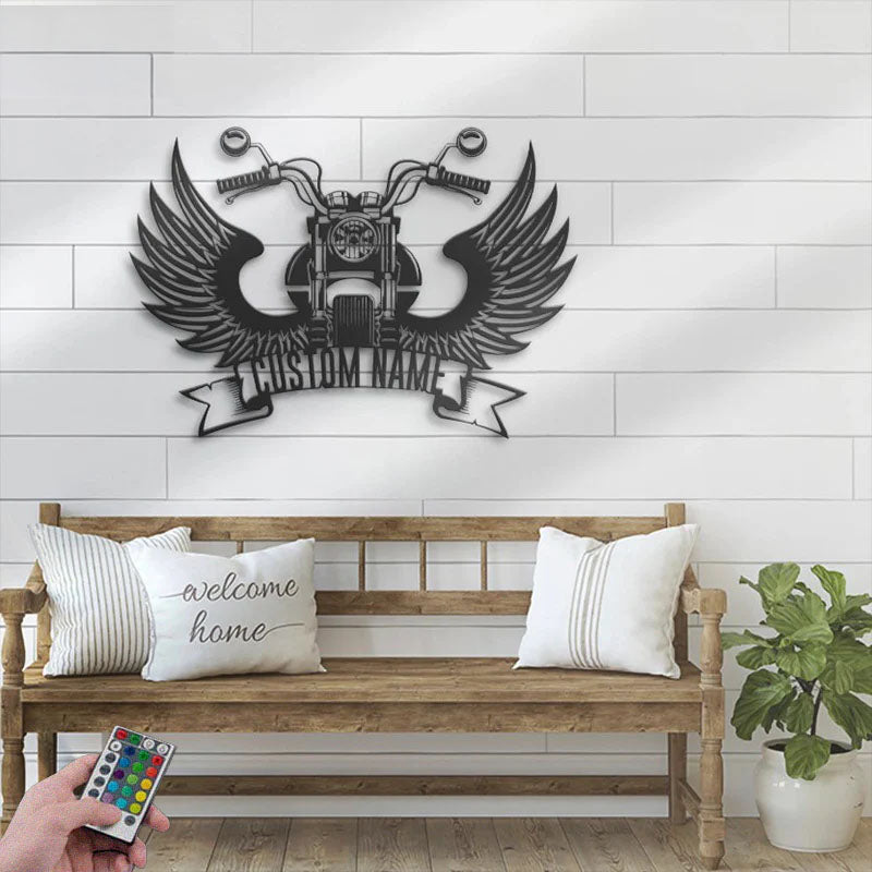 Personalized Wings Motocross, Metal Wall Signs With RGB Led Light