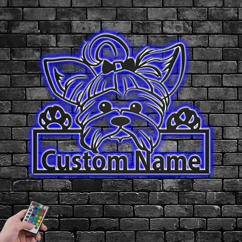 Personalized Yorkie Dog, Metal Wall Signs With RGB Led Light