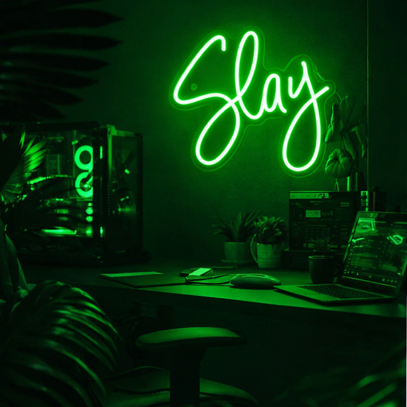 Slay Neon LED Sign – Bold Green Script Light