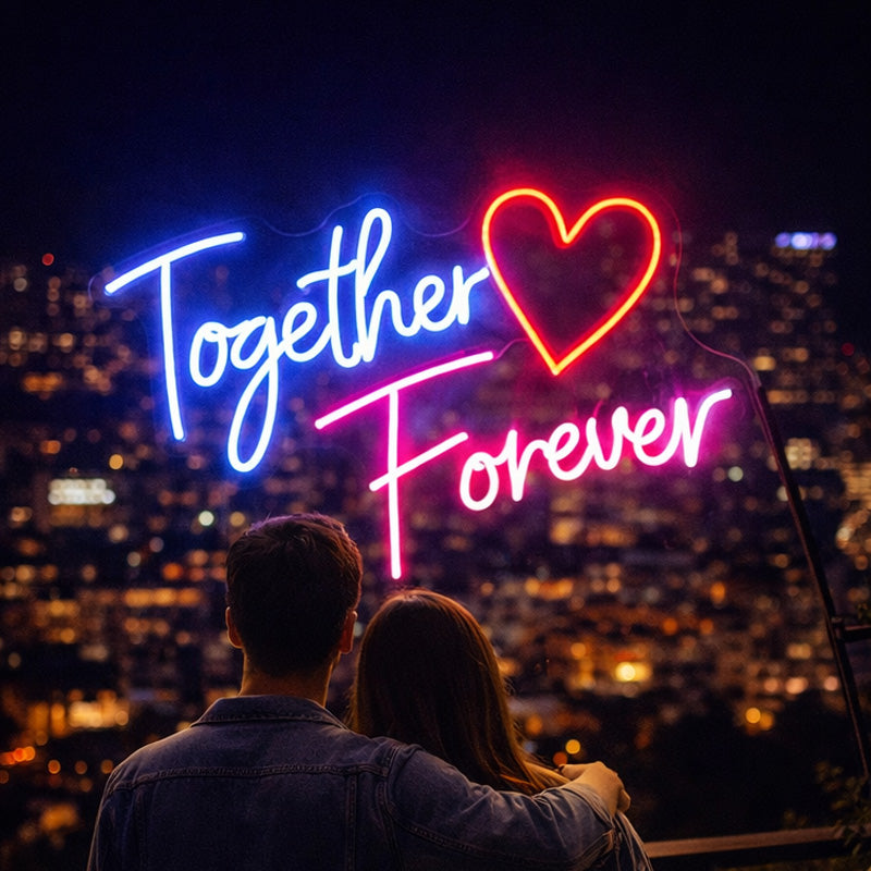 Together Forever LED Neon Sign with Heart Design for Wedding, Engagement and Event Wall Decoration