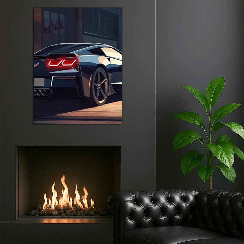 UV Printed Neon Supercar Wall Art – Modern Automotive Decor for Gaming Room & Man Cave