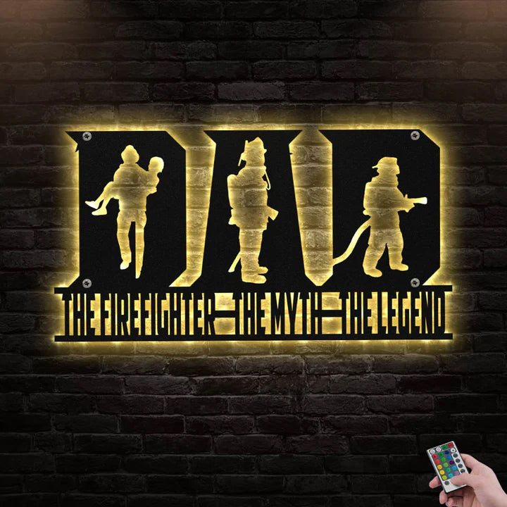 Firefighter The Myth The Legend Dad - Led Light Metal - Owls Matrix LTD