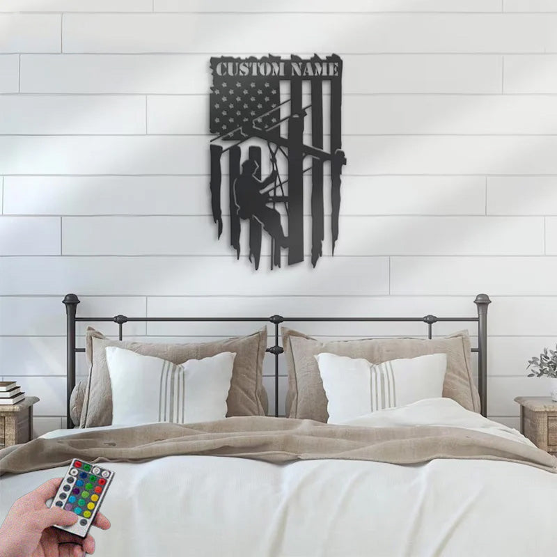 Custom Name Electrical Worker Metal Wall Signs With RGB Led Light