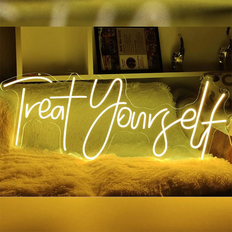 “Treat Yourself” Neon Sign – Warm White Script LED Neon Quote for Home & Self-Care Décor