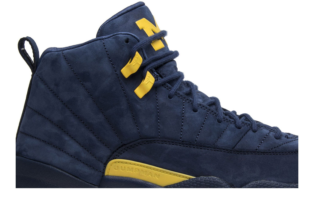 Jordan 12 Retro Michigan BQ3180-407 College Navy Amarillo Men's Sneakers