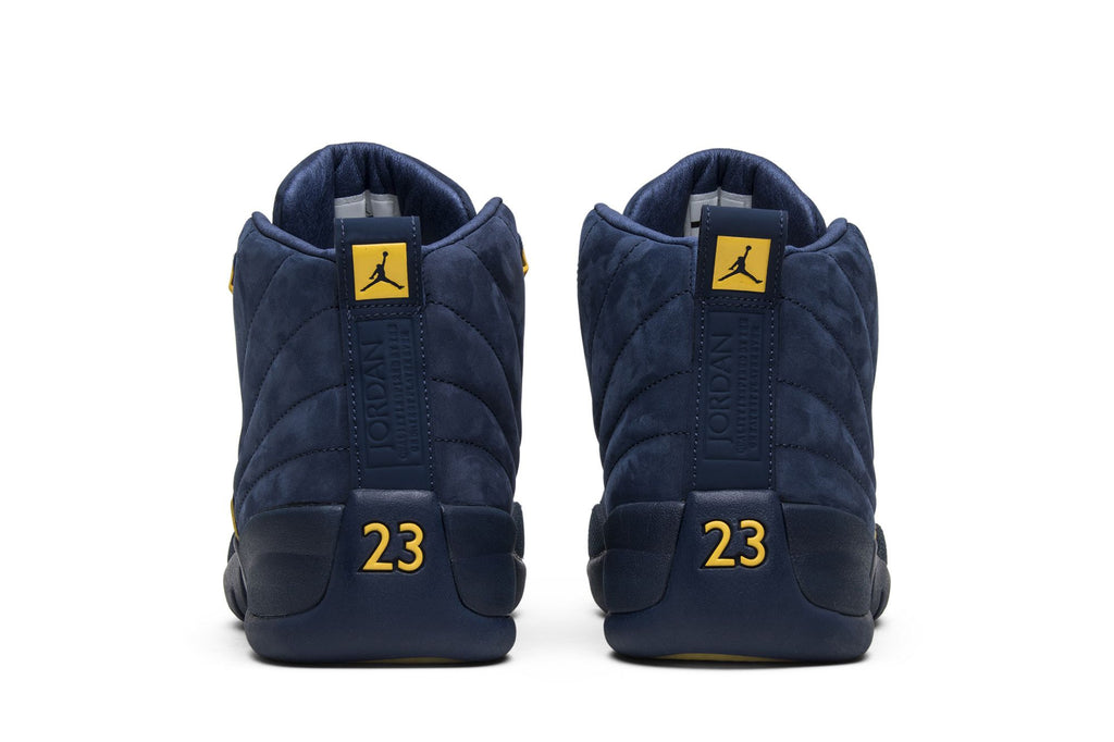 Jordan 12 Retro Michigan BQ3180-407 College Navy Amarillo Men's Sneakers