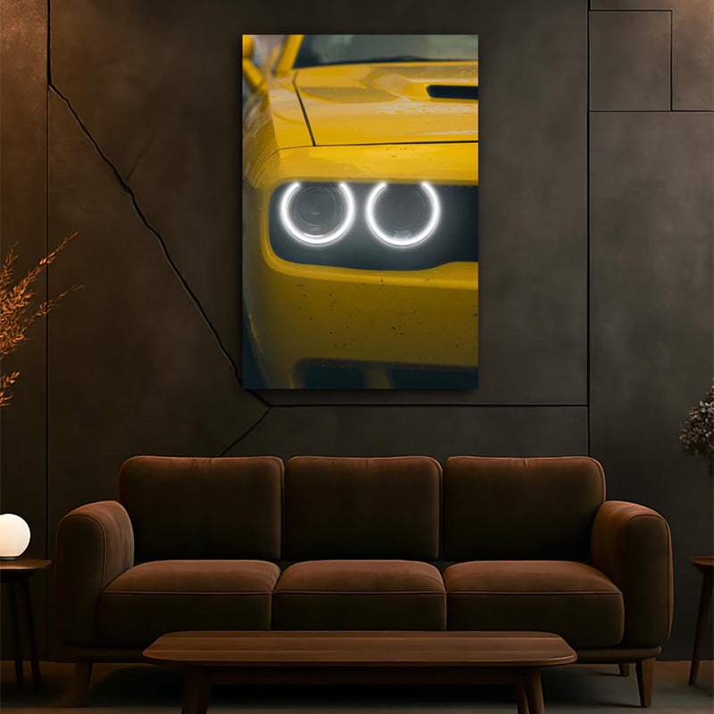 Car Headlight Neon Wall Art (UV Printed) – Modern Sports Car Decor