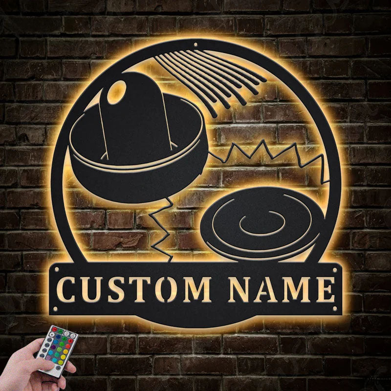 Custom Name Air Hockey Metal Sign, Metal Wall Signs With RGB Led Light